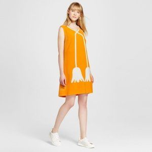 Victoria Beckham x Target marigold shift dress with white tulips